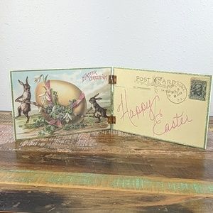 NWT Easter Bunny Decoration Post Card Wood
